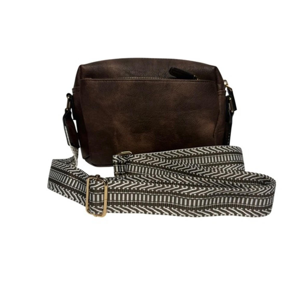 Bostanten Brown Vegan Leather Crossbody Bag with Chevron Strap